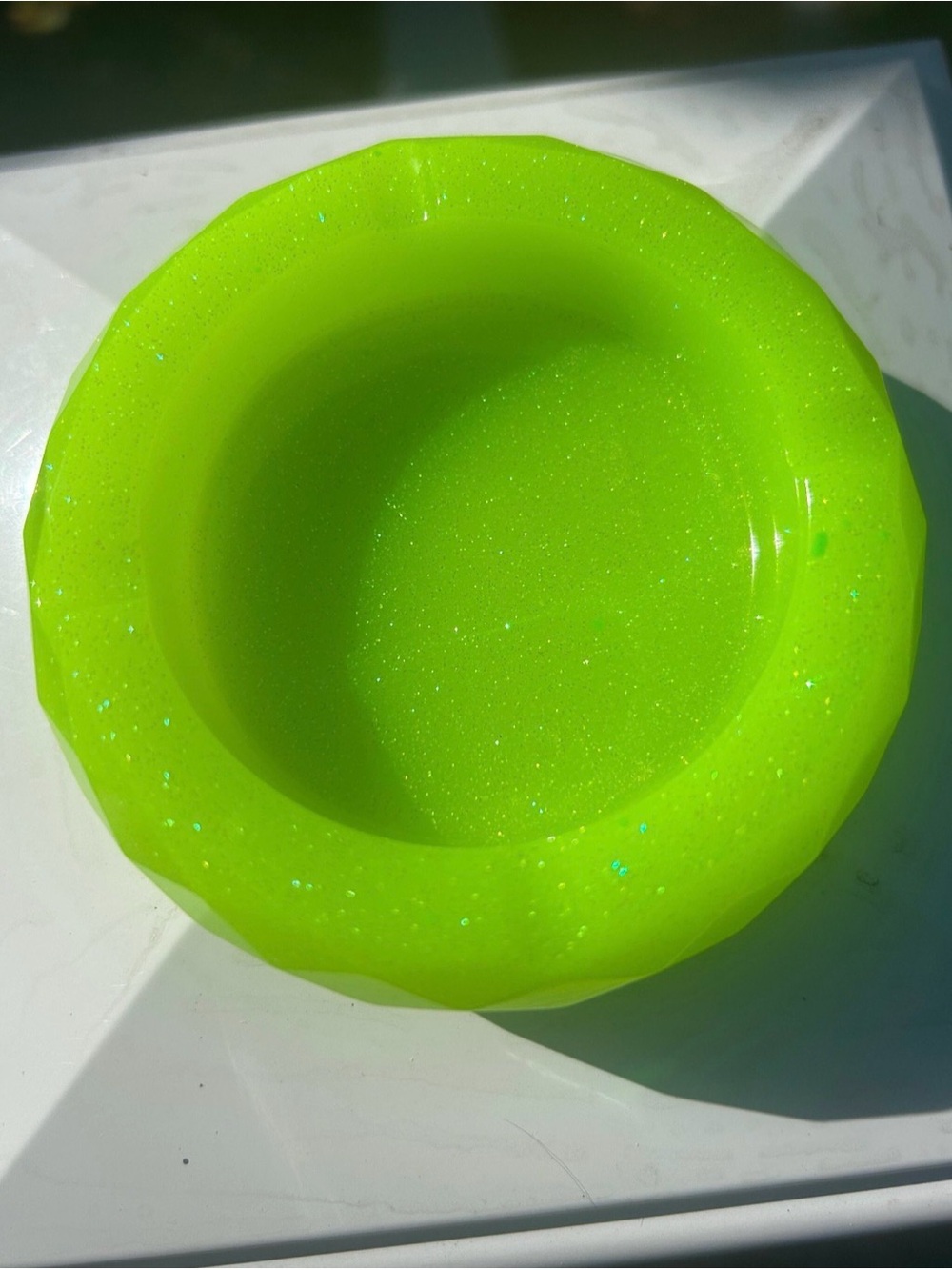 Neon Green Sparkle Resin Bowl - Bright Green Accent